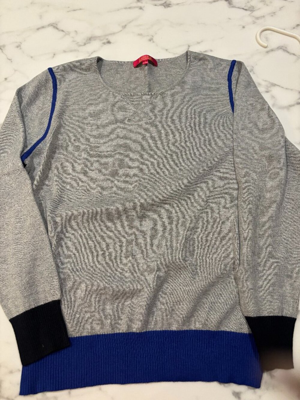 Catherine Malandrino Color-Block Sweater | Size L | Gray Cobalt | Crew Neck
